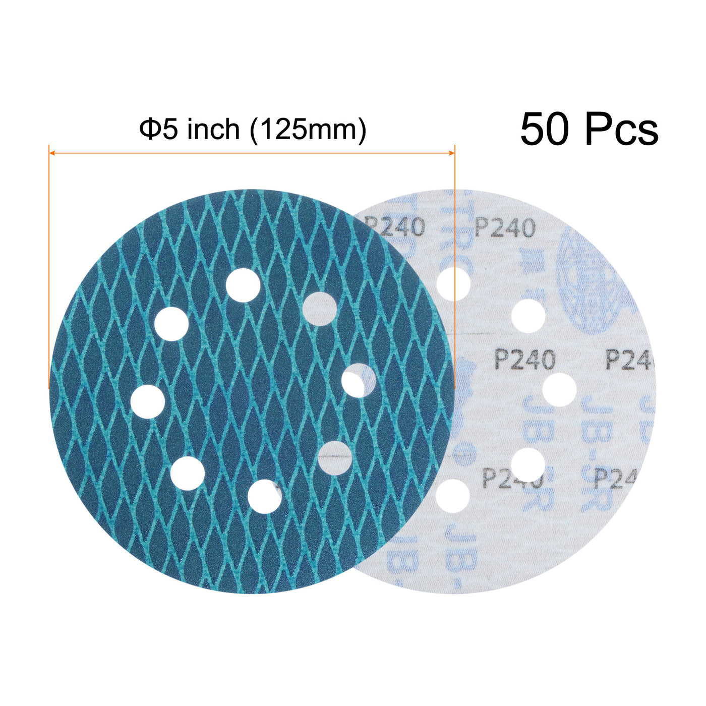 Harfington 50pcs Diamond Shape Sanding Discs 5" 240 Grit Hook & Loop Rhomb Sandpaper 8 Hole