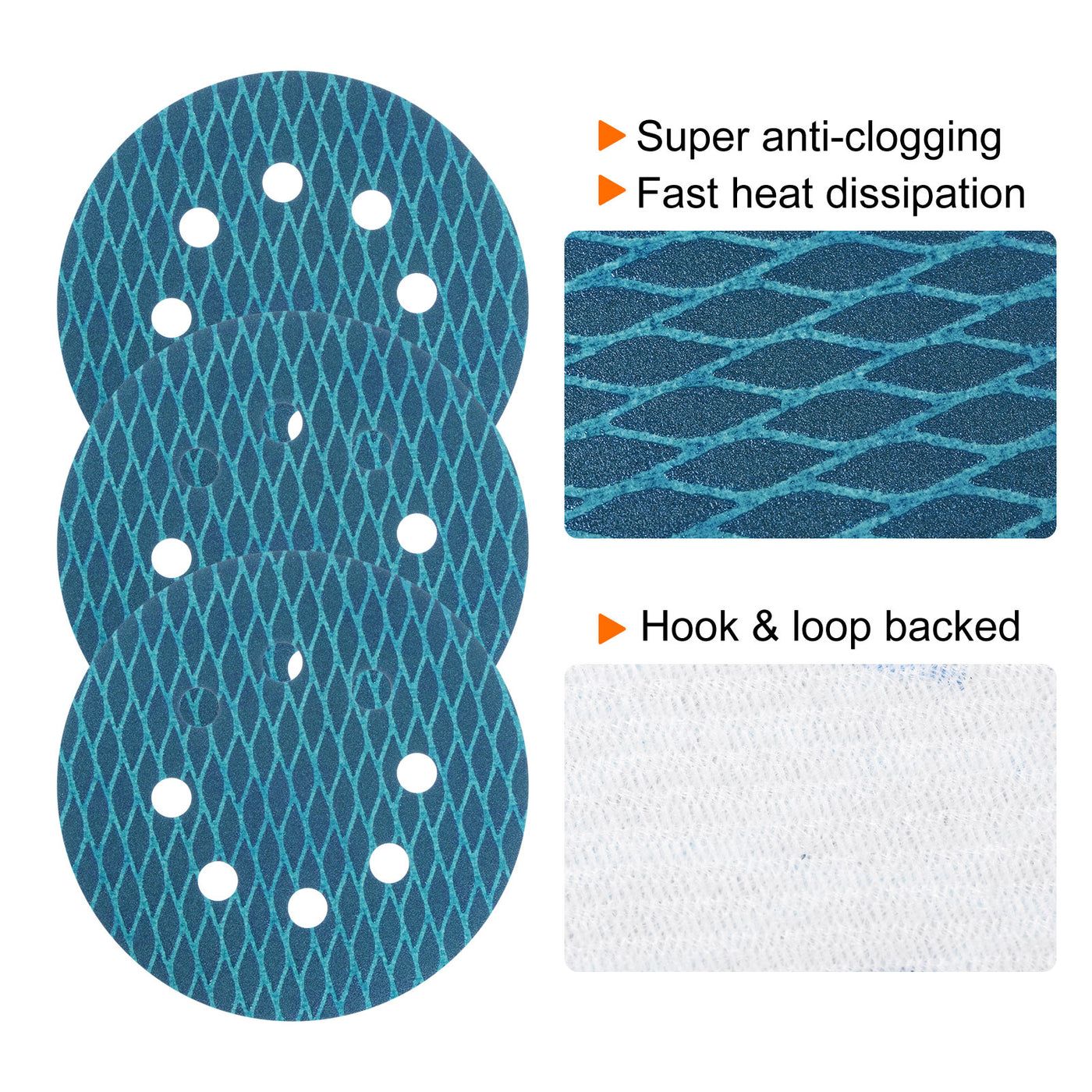 Harfington 50pcs Diamond Shape Sanding Discs 5" 240 Grit Hook & Loop Rhomb Sandpaper 8 Hole