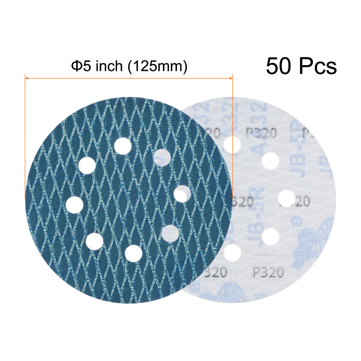 Harfington 50pcs Diamond Shape Sanding Discs 5" 320 Grit Hook & Loop Rhomb Sandpaper 8 Hole