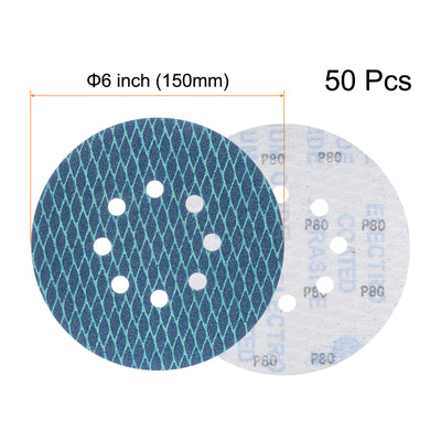 Harfington 50pcs Diamond Shape Sanding Discs 6" 80 Grit Hook & Loop Rhomb Sandpaper 8 Holes