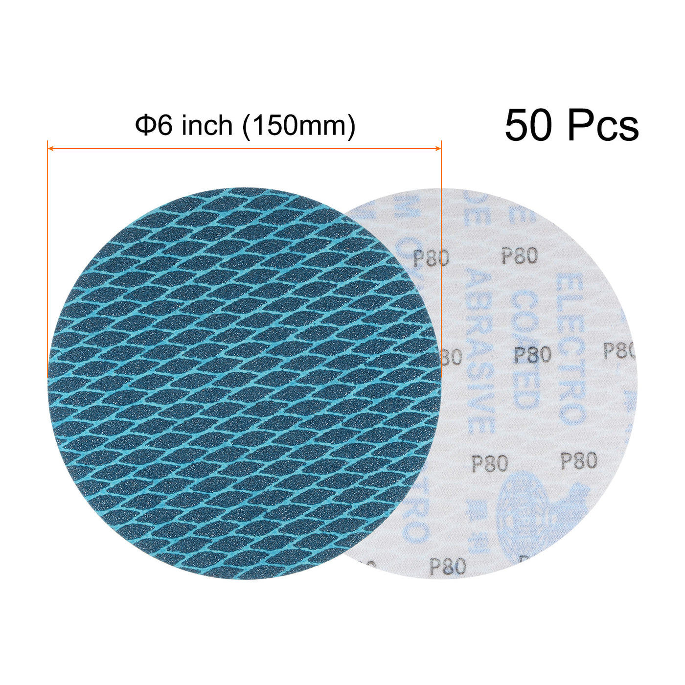 Harfington 50pcs Diamond Shape Sanding Discs 6 Inch 80 Grit Hook & Loop Rhomb Sandpaper