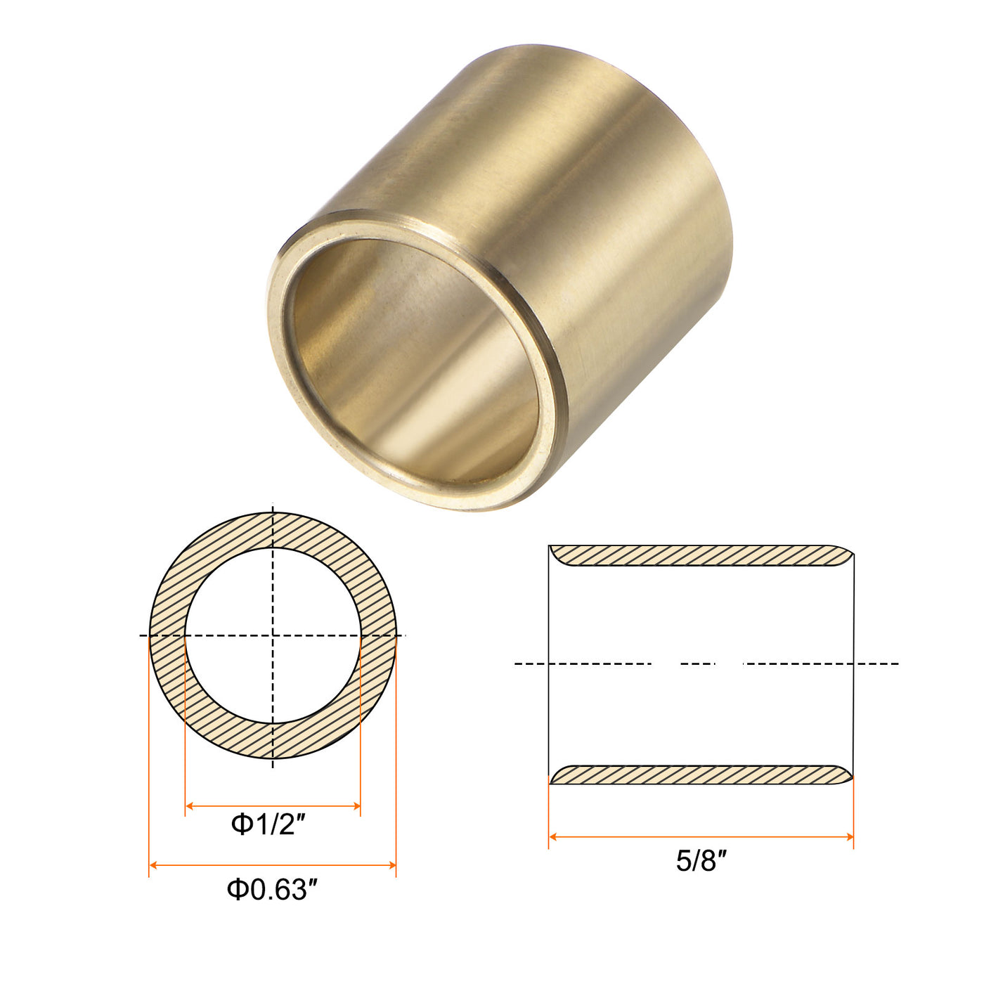 Harfington 2pcs Sleeve Bearings 1/2"x0.63"x5/8" Wrapped Oilless Bushings Brass Alloy