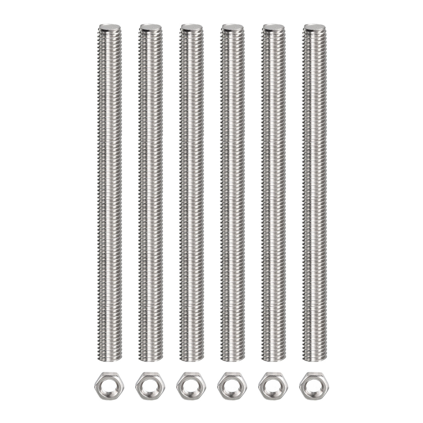 Harfington 6Pack M12 x 350mm Fully Threaded Rod W 6Pack Hex Nuts, 1.75mm Thread Pitch