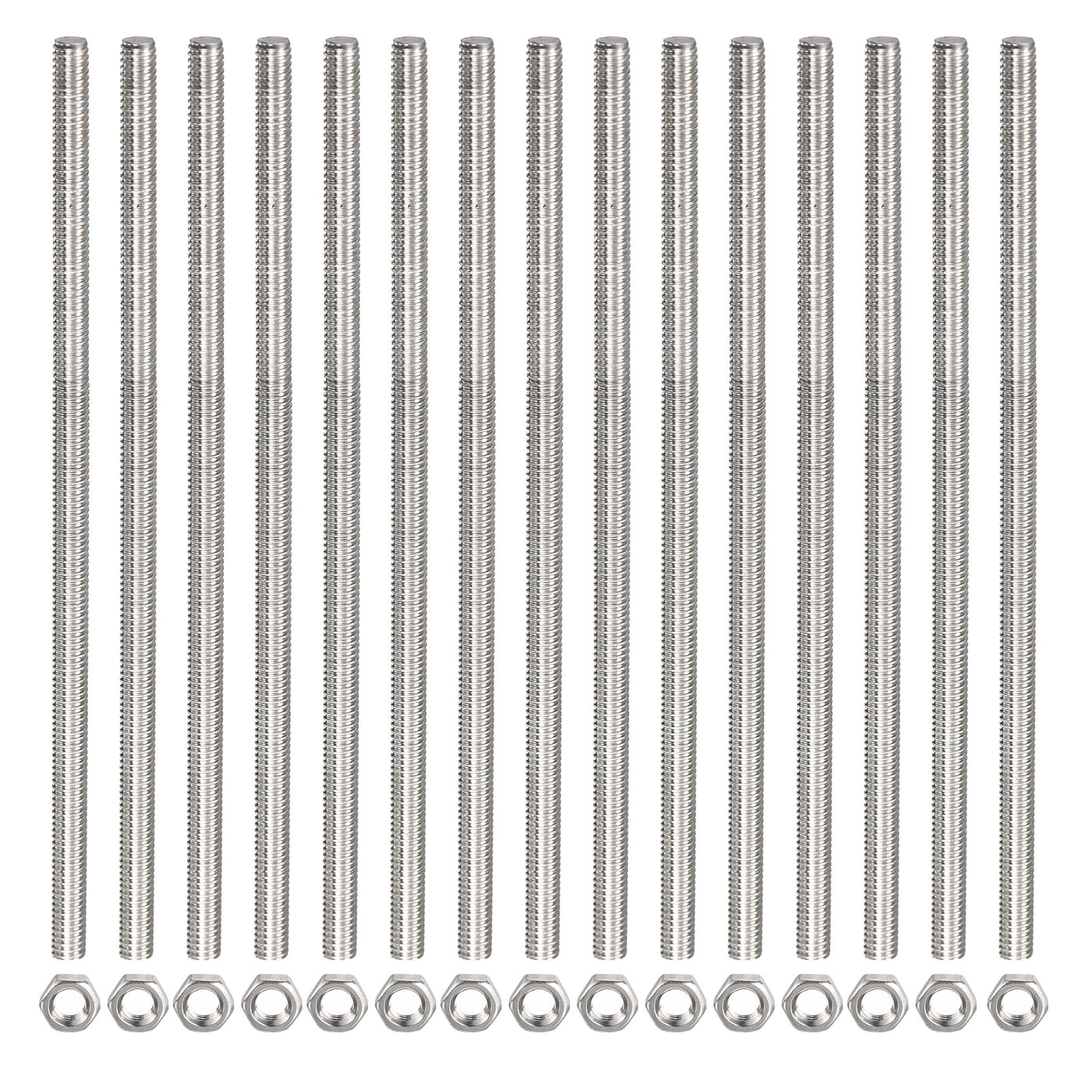 Harfington 15Pack M3 x 300mm Fully Threaded Rod W 15Pack Hex Nuts, 0.5mm Thread Pitch