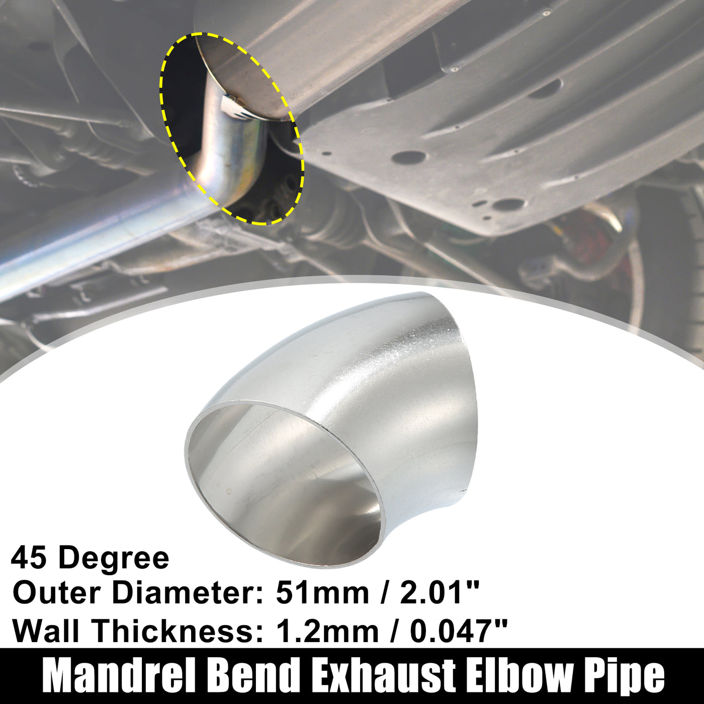 X AUTOHAUX OD 2" 45 Degree Mandrel Bend Exhaust Elbow Pipe SS304 Stainless Steel Bend Tube 20GA /.036" Wall Thickness Exhaust Piping for Car Exhaust Pipe Elbow Modified Silver Tone 1pcs