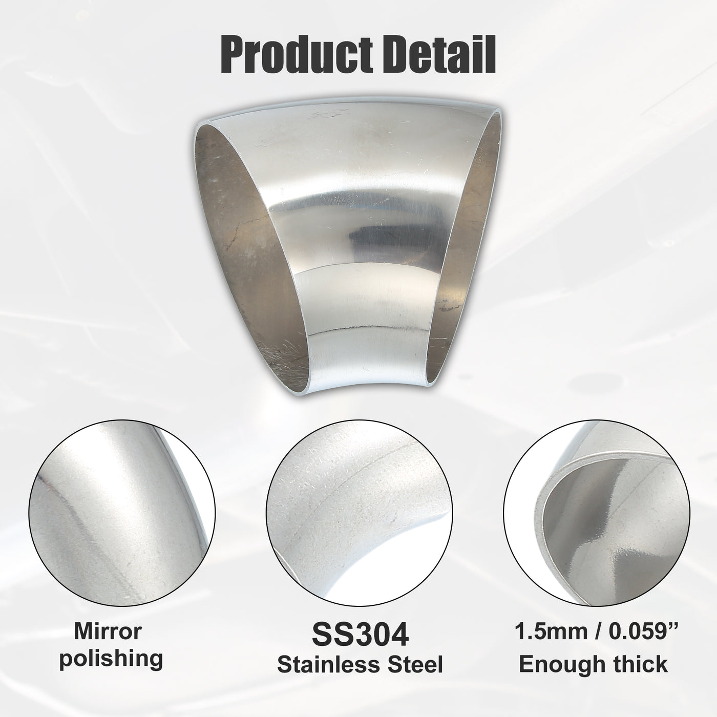 X AUTOHAUX OD 4" 45 Degree Mandrel Bend Exhaust Elbow Pipe SS304 Stainless Steel Bend Tube 16GA /.060" Wall Thickness Exhaust Piping for Car Exhaust Pipe Elbow Modified 1pcs