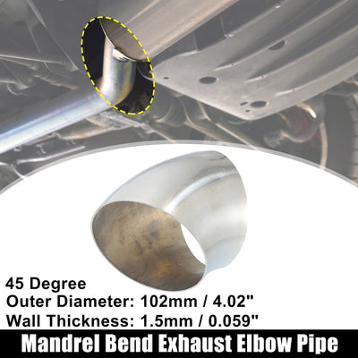 Harfington OD 4" 45 Degree Mandrel Bend Exhaust Elbow Pipe SS304 Stainless Steel Bend Tube 16GA /.060" Wall Thickness Exhaust Piping for Car Exhaust Pipe Elbow Modified 1pcs