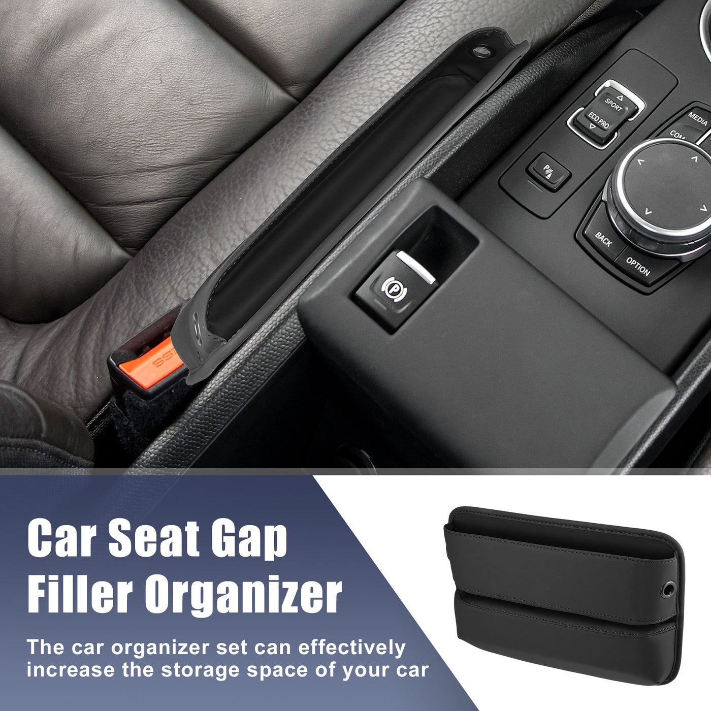 ACROPIX PU Leather Car Seat Gap Filler Multi-function Car Seat Organizer Console Side Pocket Storage Box - Pack of 1