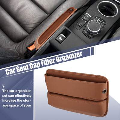 Harfington PU Leather Car Seat Gap Filler Multi-function Car Seat Organizer Console Side Pocket Storage Box - Pack of 1