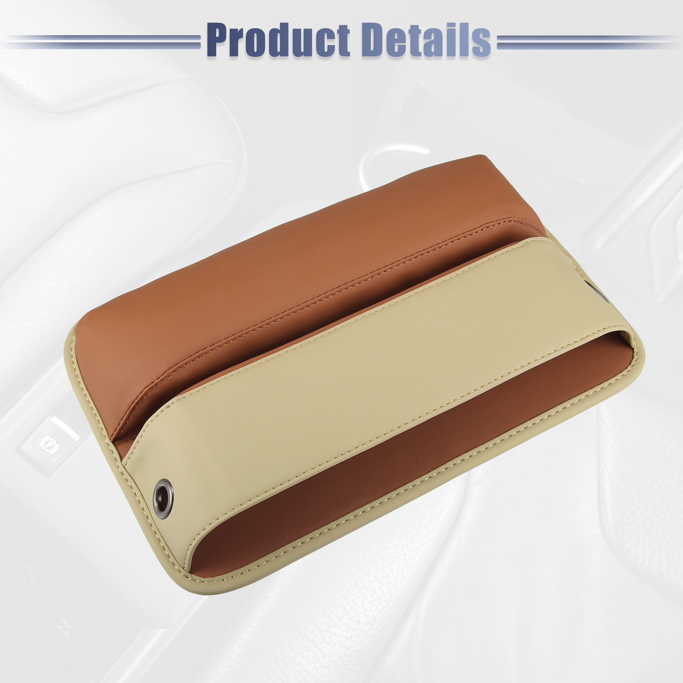 ACROPIX Brown Beige PU Leather Car Seat Gap Filler Multi-function Car Seat Organizer Console Side Pocket Storage Box - Pack of 1