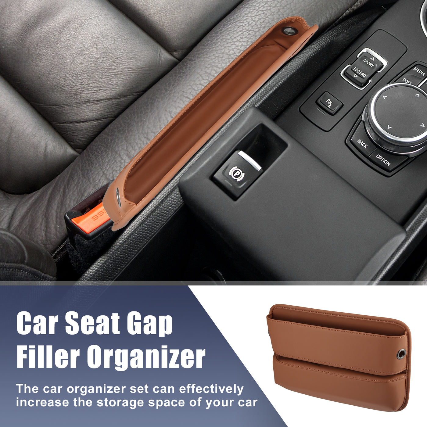 ACROPIX PU Leather Car Seat Gap Filler Multi-function Car Seat Organizer Console Side Pocket Storage Box - Pack of 2