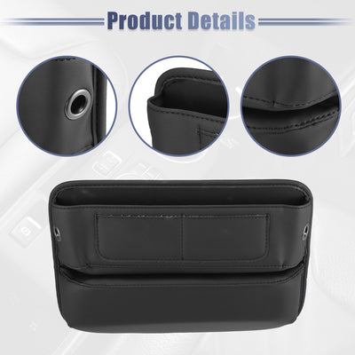 Harfington Black PU Leather Car Seat Gap Filler Multiple Pockets Car Seat Organizer Console Side Pocket Storage Box - Pack of 2