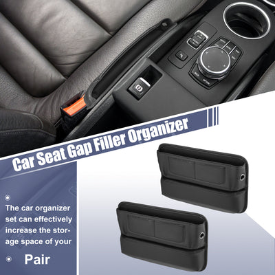 Harfington Black PU Leather Car Seat Gap Filler Multiple Pockets Car Seat Organizer Console Side Pocket Storage Box - Pack of 2