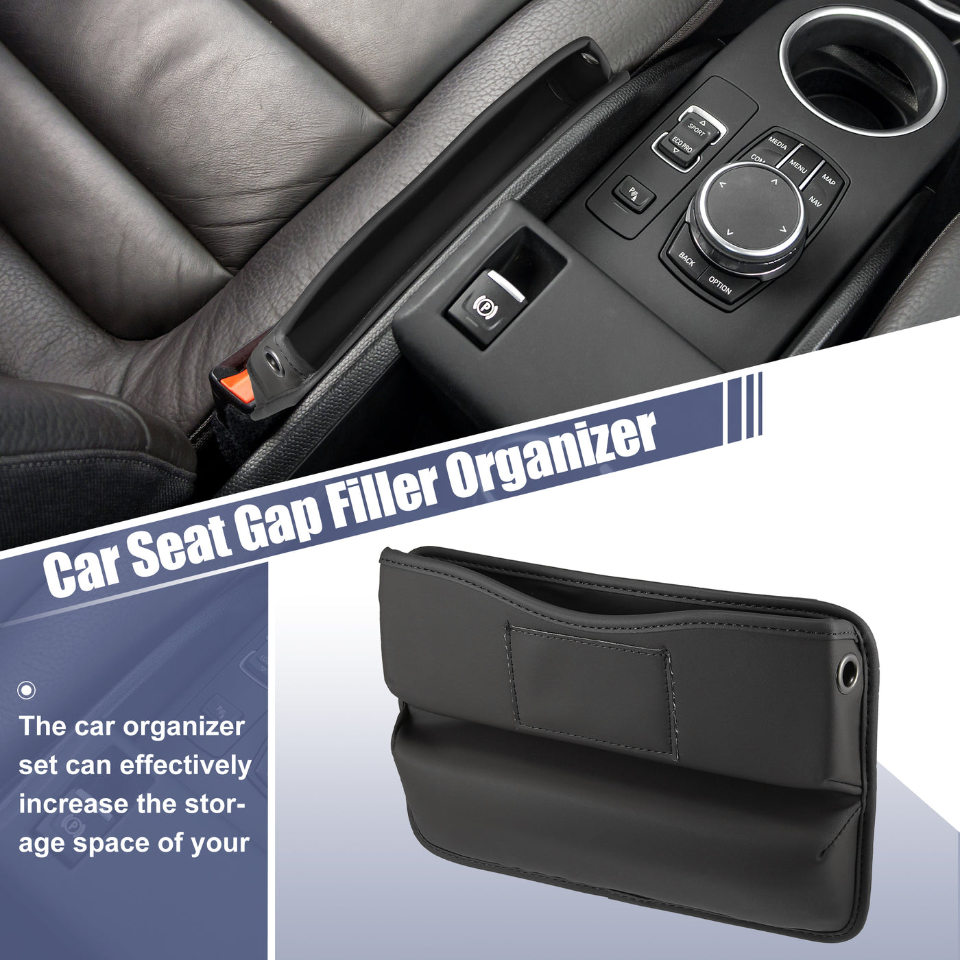 ACROPIX PU Leather Car Seat Gap Filler Car Seat Organizer Console Side Pocket Storage Box - Pack of 1
