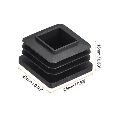 Harfington Uxcell 4Pcs 25mmx25mm(0.98inch) Plastic Tubing Plug Square Post End Caps Black