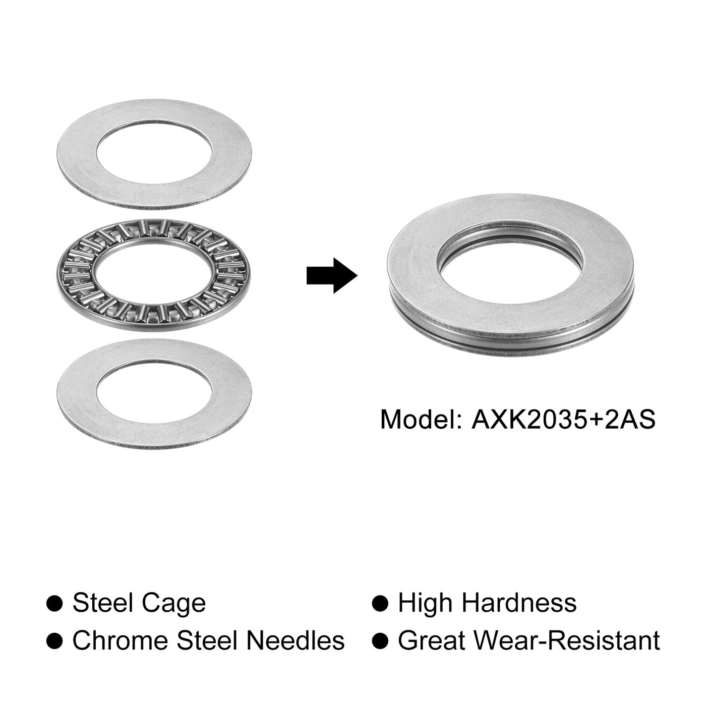 uxcell Uxcell AXK2035 Thrust Needle Roller Bearings 20x35x2mm with AS2035 Washers 4pcs