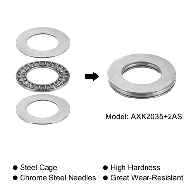 Harfington Uxcell AXK2035 Thrust Needle Roller Bearings 20x35x2mm with AS2035 Washers 4pcs