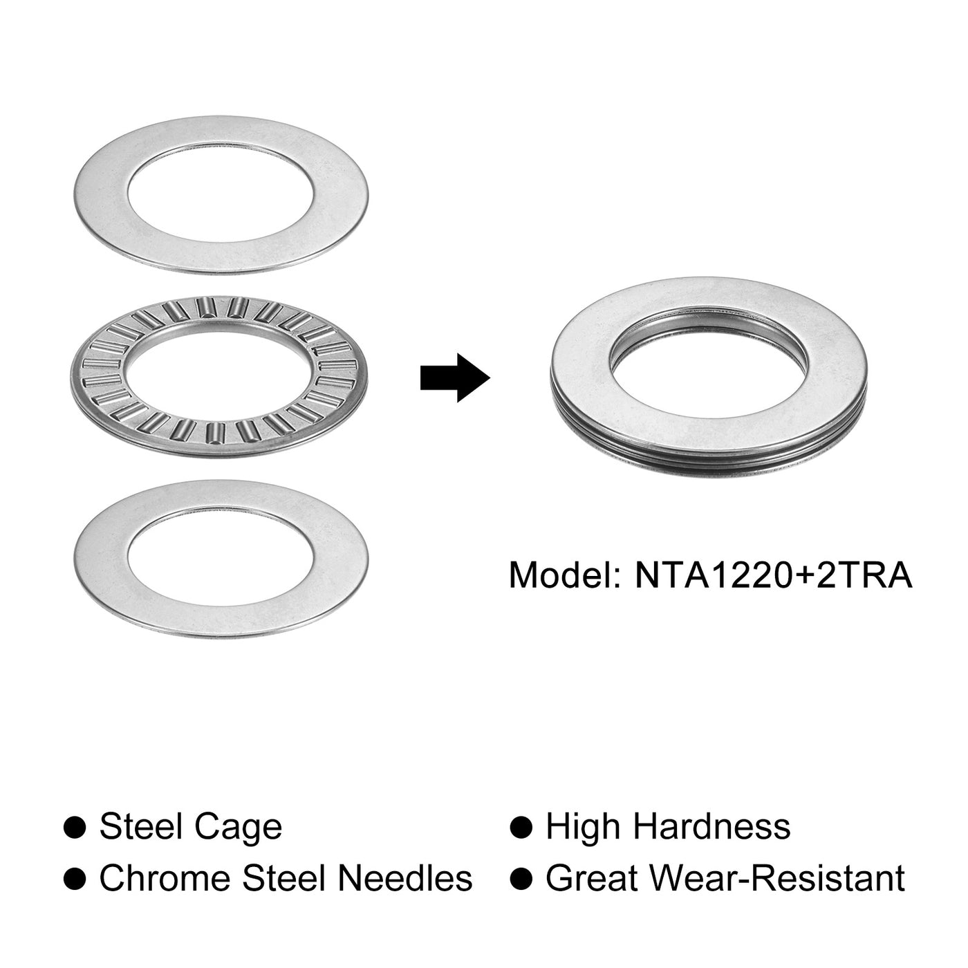 uxcell Uxcell NTA1220 Thrust Needle Roller Bearings 3/4"x1-1/4"x5/64" with Washers 4pcs