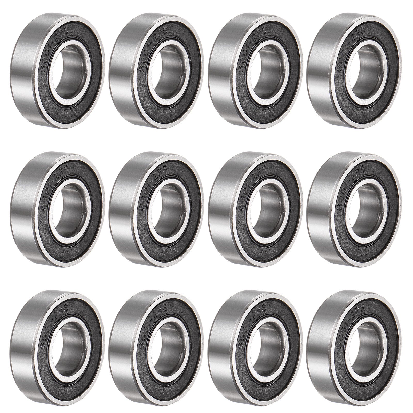 6001-2RS 12x28x8mm Profond Rainure Bale Roulements Argent Ton - 2 Pcs