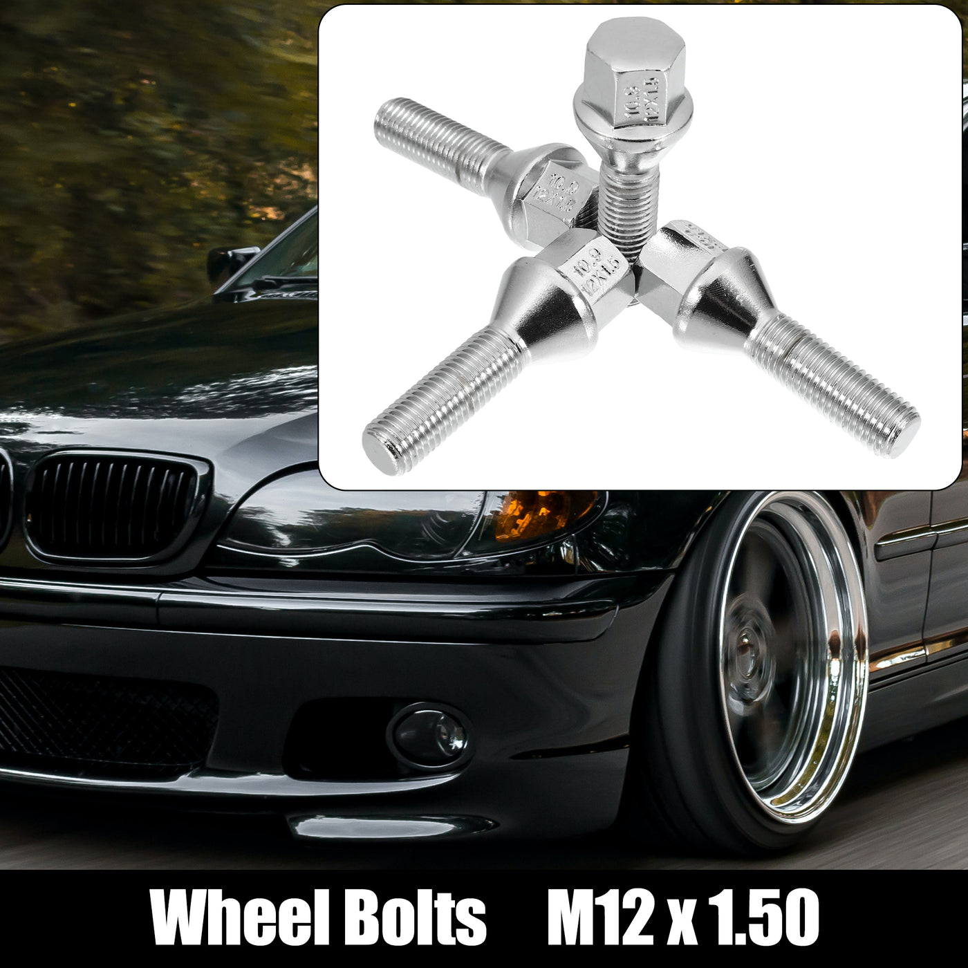 uxcell Uxcell M12 x 1.5 Wheel Bolts Taper Wheel Bolts Lug Nuts Chrome Wheel Studs Set 10pcs