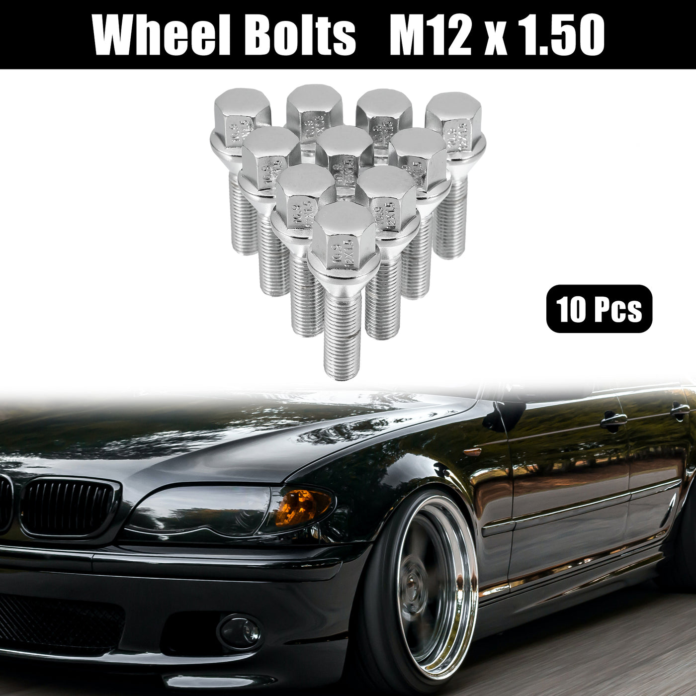uxcell Uxcell M12 x 1.5 Wheel Bolts Taper Wheel Bolts Lug Nuts Chrome Wheel Studs Set 10pcs
