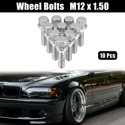 Harfington Uxcell M12 x 1.5 Wheel Bolts Taper Wheel Bolts Lug Nuts Chrome Wheel Studs Set 10pcs