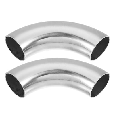 Harfington Uxcell 2pcs 90 Degree SS304 Stainless Steel Bend Tube Exhaust Elbow Pipe for Car Modified Exhaust System 0.06" Wall Thickness Piping Silver Tone