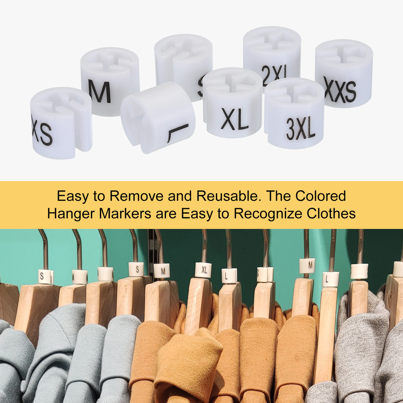 Harfington Clothes Hanger Marker XXS/XS/S/M/L/XL/2XL/3XL Size Tag White Fit 3.5mm Rod for Garment Clothing Color Coding, Pack of 80