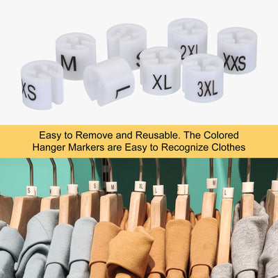 Harfington Clothes Hanger Marker XXS/XS/S/M/L/XL/2XL/3XL Size Tag White Fit 3.5mm Rod for Garment Clothing Color Coding, Pack of 80