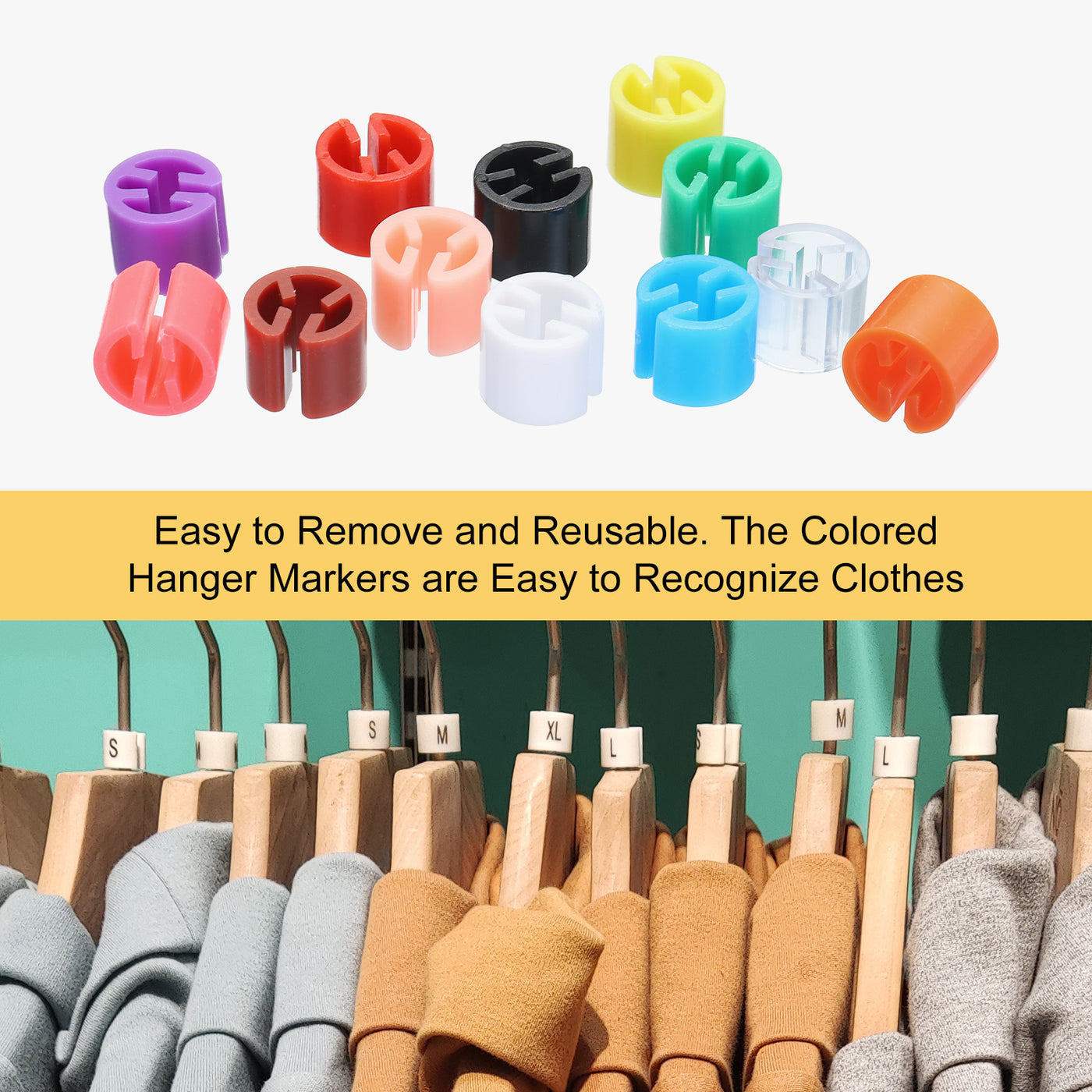 Harfington Clothes Hanger Markers Blank Tags Fit 3.5mm Rod for Garment Color Coding 12 Color, 300pcs