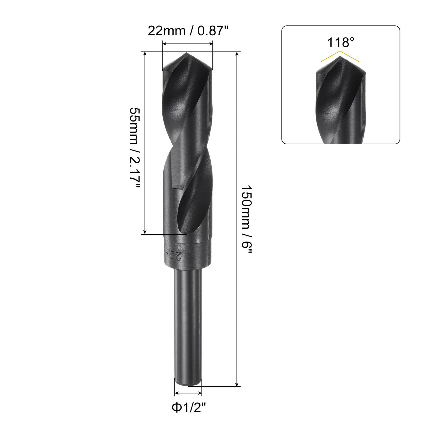 uxcell Uxcell 2pcs 22mm Black Oxide High Speed Steel HSS 9341 1/2" Reduced Shank Drill Bits