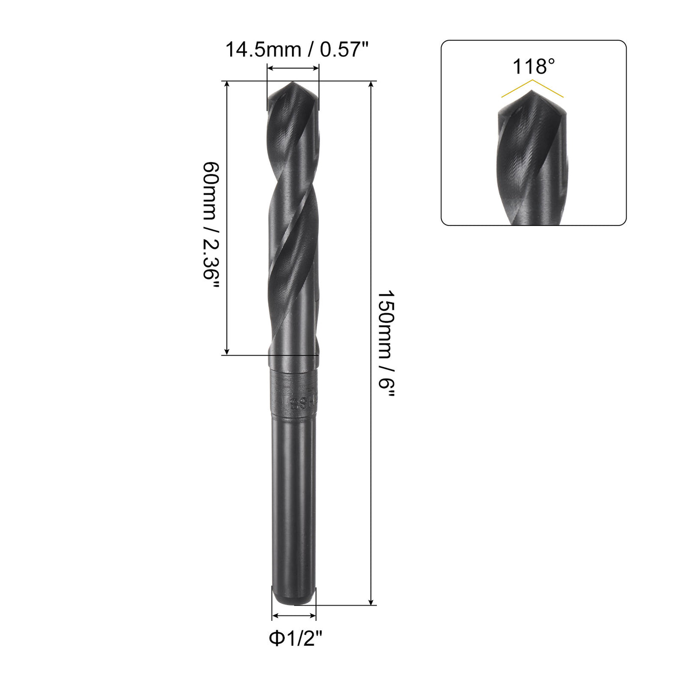 uxcell Uxcell 2pcs 14.5mm Black Oxide High Speed Steel HSS 9341 1/2" Reduced Shank Drill Bits