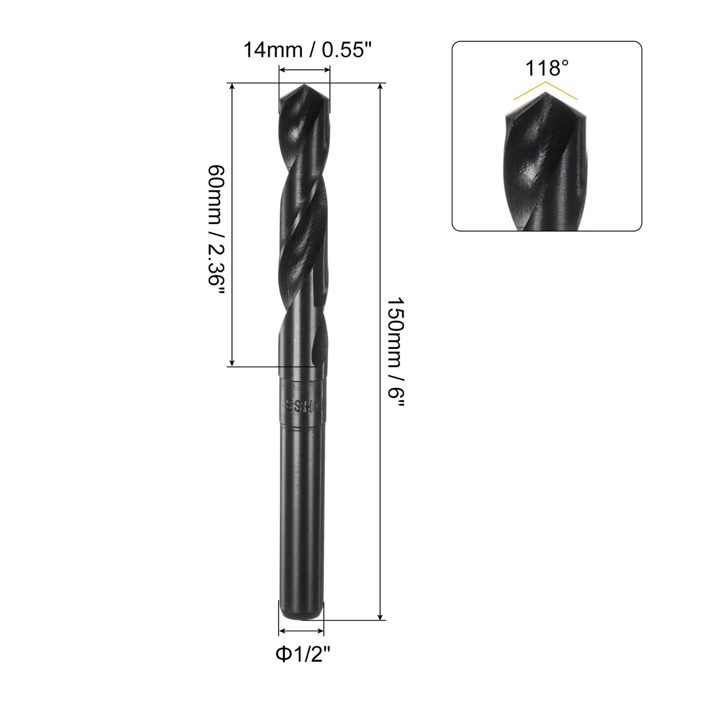 uxcell Uxcell 2pcs 14mm Black Oxide High Speed Steel HSS 9341 1/2" Reduced Shank Drill Bits