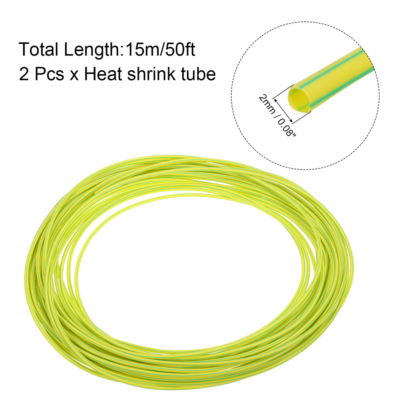 Harfington 2pcs 2mm Dia 50ft Heat Shrink Tubing 2:1 Electric Insulation Wire Shrink Wrap Tubing for Industrial Electrical Cable Wire