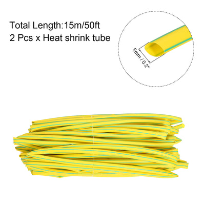 Harfington 2pcs 3/16"(5mm) Dia 50ft Heat Shrink Tubing 2:1 Electric Insulation Wire Shrink Wrap Tubing for Industrial Electrical Cable Wire