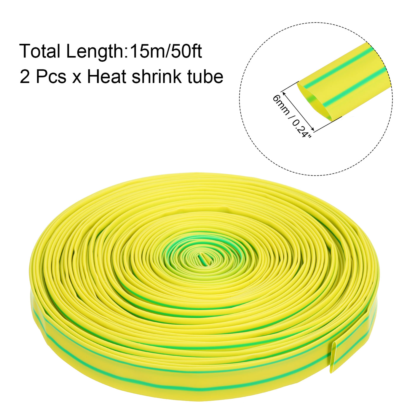 Harfington 2pcs 1/4"(6mm) Dia 50ft Heat Shrink Tubing 2:1 Electric Insulation Wire Shrink Wrap Tubing for Industrial Electrical Cable Wire