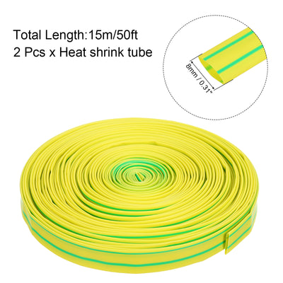 Harfington 2pcs 5/16"(8mm) Dia 50ft Heat Shrink Tubing 2:1 Electric Insulation Wire Shrink Wrap Tubing for Industrial Electrical Cable Wire