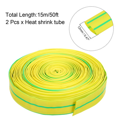 Harfington 2pcs 1/2"(12mm) Dia 50ft Heat Shrink Tubing 2:1 Electric Insulation Wire Shrink Wrap Tubing for Industrial Electrical Cable Wire
