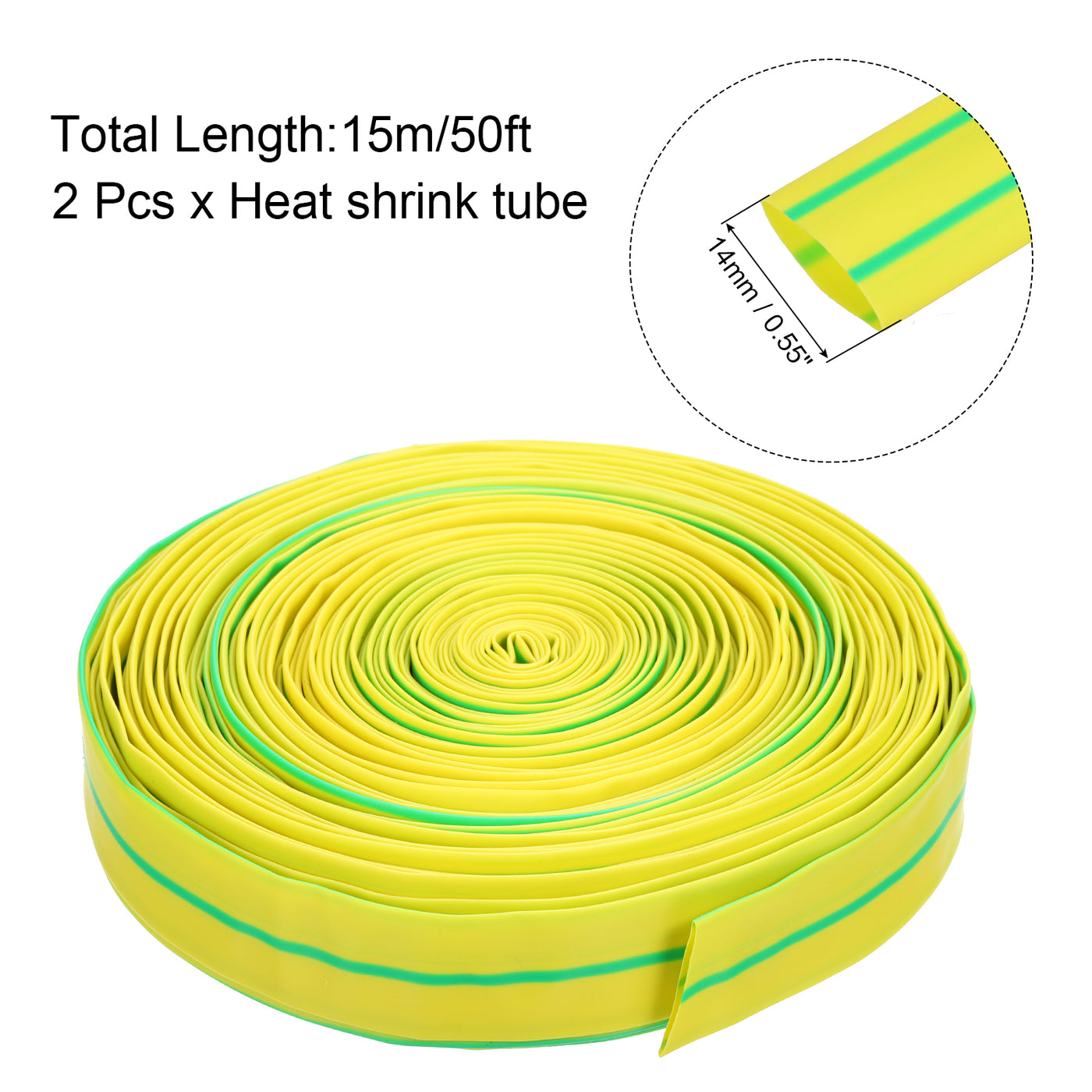Harfington 2pcs 14mm Dia 50ft Heat Shrink Tubing 2:1 Electric Insulation Wire Shrink Wrap Tubing for Industrial Electrical Cable Wire
