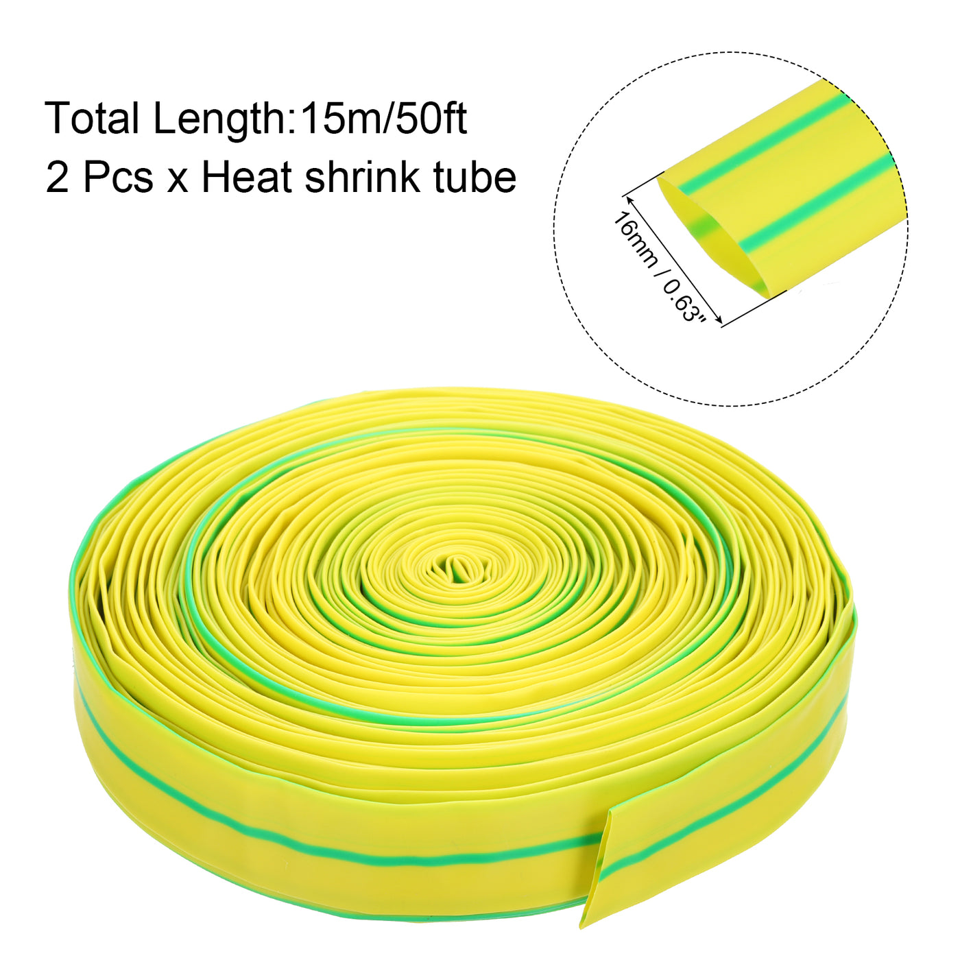 Harfington 2pcs 5/8"(16mm) Dia 50ft Heat Shrink Tubing 2:1 Electric Insulation Wire Shrink Wrap Tubing for Industrial Electrical Cable Wire