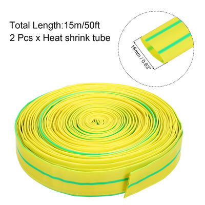 Harfington 2pcs 5/8"(16mm) Dia 50ft Heat Shrink Tubing 2:1 Electric Insulation Wire Shrink Wrap Tubing for Industrial Electrical Cable Wire