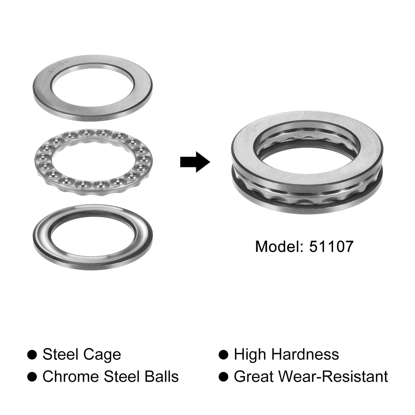 uxcell Uxcell 51107 Thrust Ball Bearing 35x52x12mm High Carbon Steel with Washers 2pcs