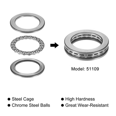 Harfington Uxcell 51109 Thrust Ball Bearing 45x65x14mm High Carbon Steel with Washers 2pcs