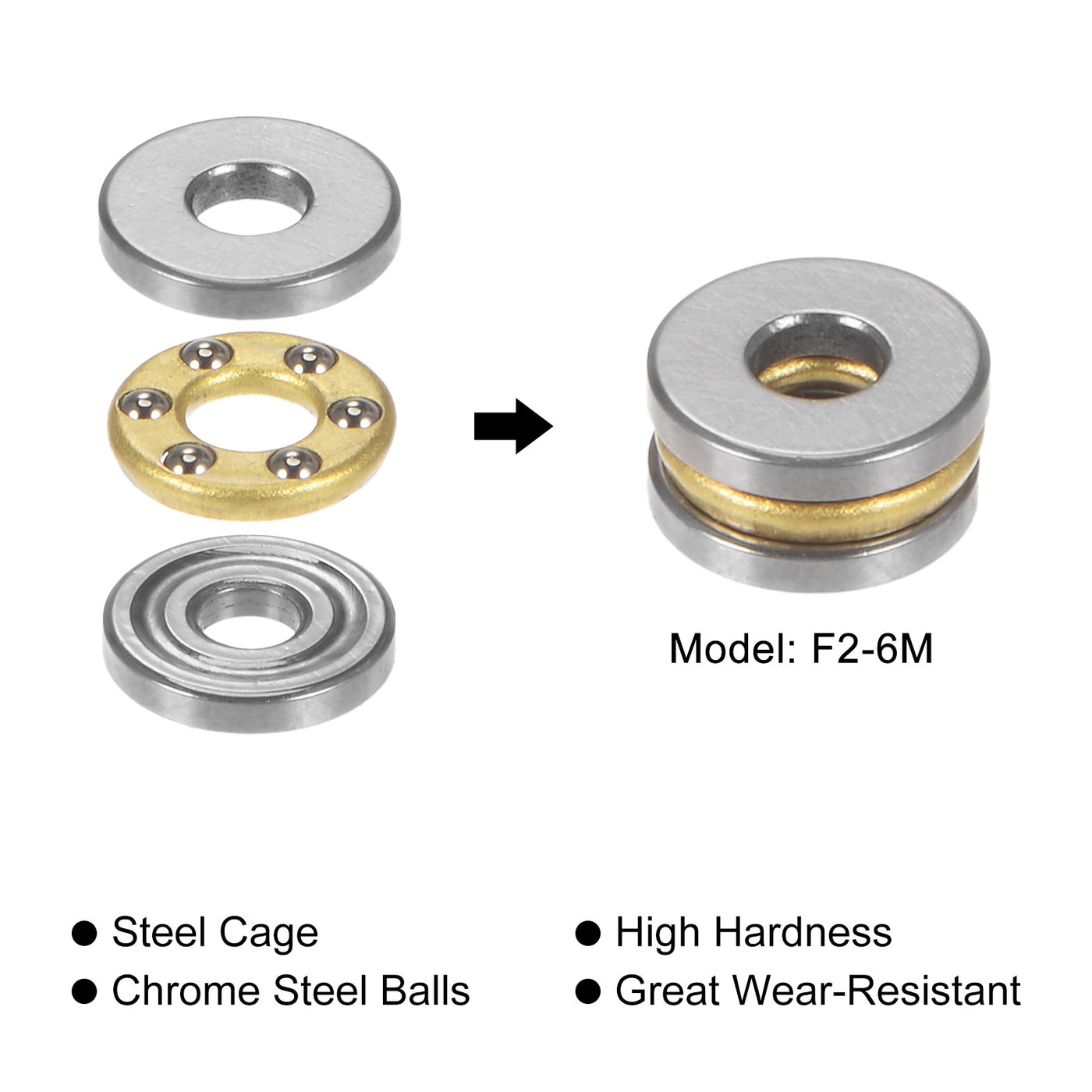 uxcell Uxcell F2-6M Thrust Ball Bearing 2x6x3mm Brass with Washers ABEC3 2pcs