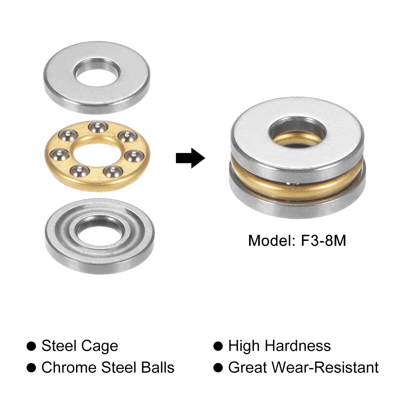 uxcell Uxcell F3-8M Thrust Ball Bearing 3x8x3.5mm Brass with Washers ABEC3 2pcs