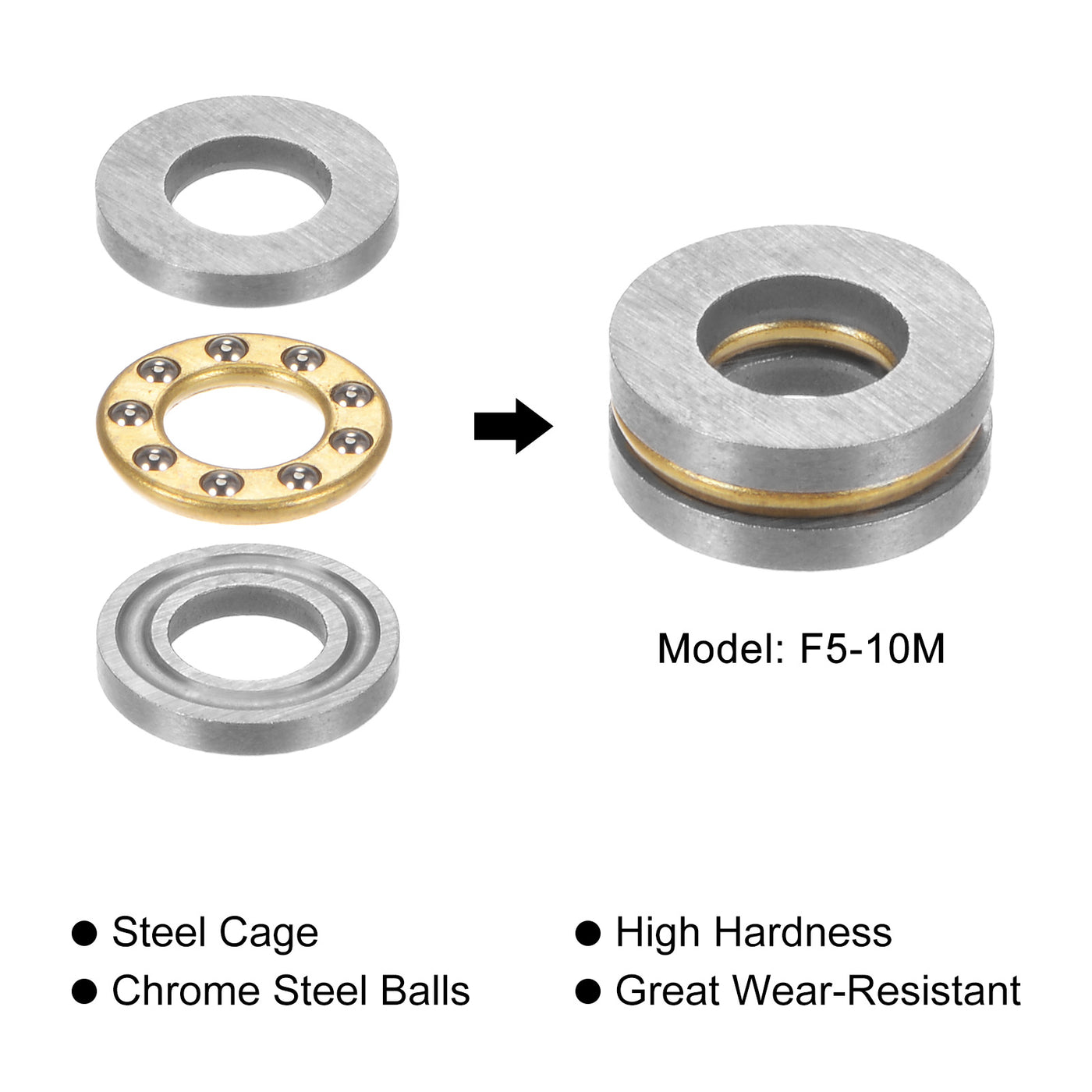 uxcell Uxcell F5-10M Thrust Ball Bearing 5x10x4mm Brass with Washers ABEC3 5pcs