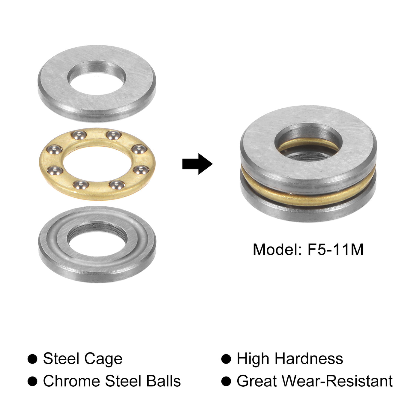 uxcell Uxcell F5-11M Thrust Ball Bearing 5x11x4.5mm Brass with Washers 5pcs