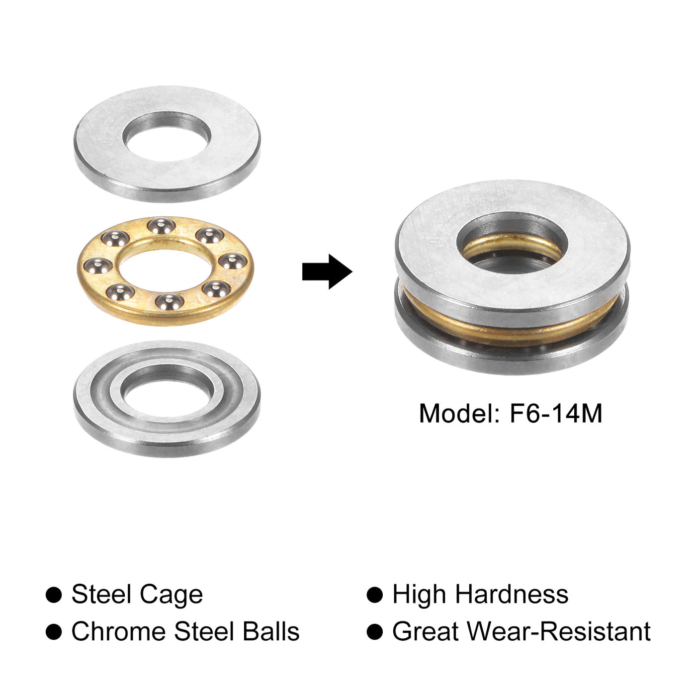 uxcell Uxcell F6-14M Thrust Ball Bearing 6x14x5mm Brass with Washers ABEC3 4pcs