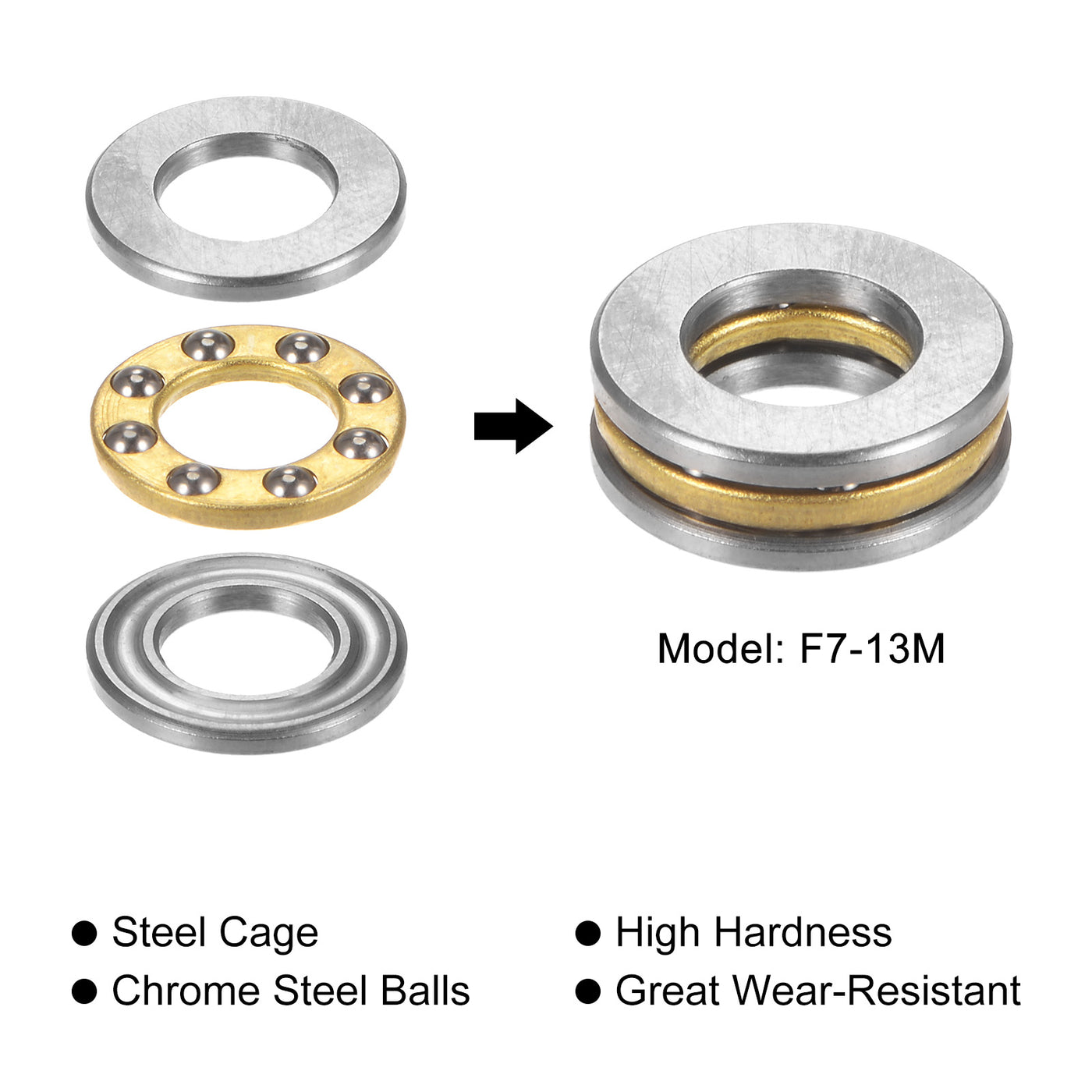 uxcell Uxcell F7-13M Thrust Ball Bearing 7x13x5mm Brass with Washers 10pcs