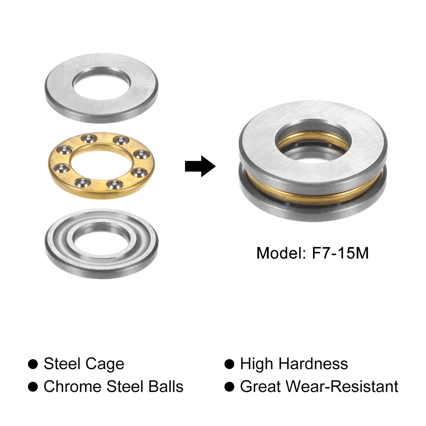 uxcell Uxcell F7-15M Thrust Ball Bearing 7x15x5mm Brass with Washers 2pcs